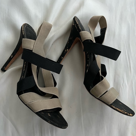 Ivanka Trump Black/Tan Strappy Heels - Picture 3 of 9